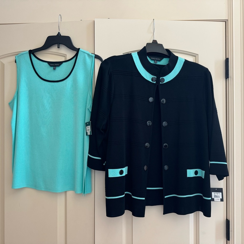NWT!! Ming Wang matching set 0X sleeveless blouse and matching 1X Jacket!